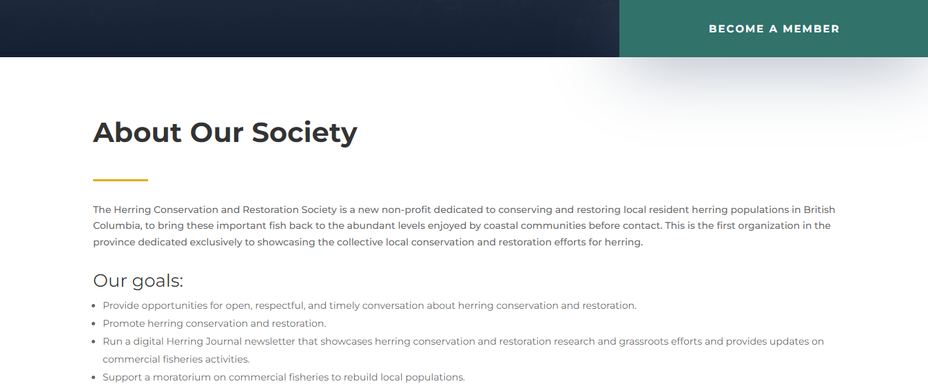 Image: About Our Society - The Herring Conservation and Restoration Society is a new non-profit dedicated to conserving and restoring local resident herring populations in British Columbia.